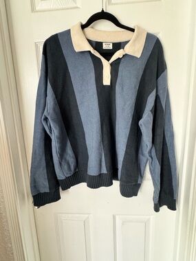 Cotton On Vertical Stripe Rugby Sweater in light blue, Dusty Blue & Cream